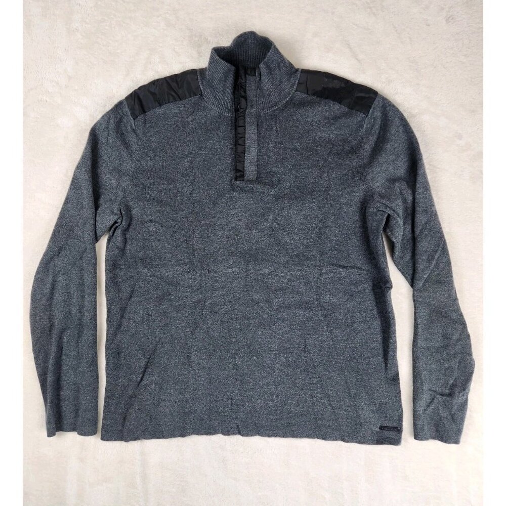 Calvin Klein Men's Sweater Size Med Pullover 1/4 Zip Shoulder Patch Cotton Gray